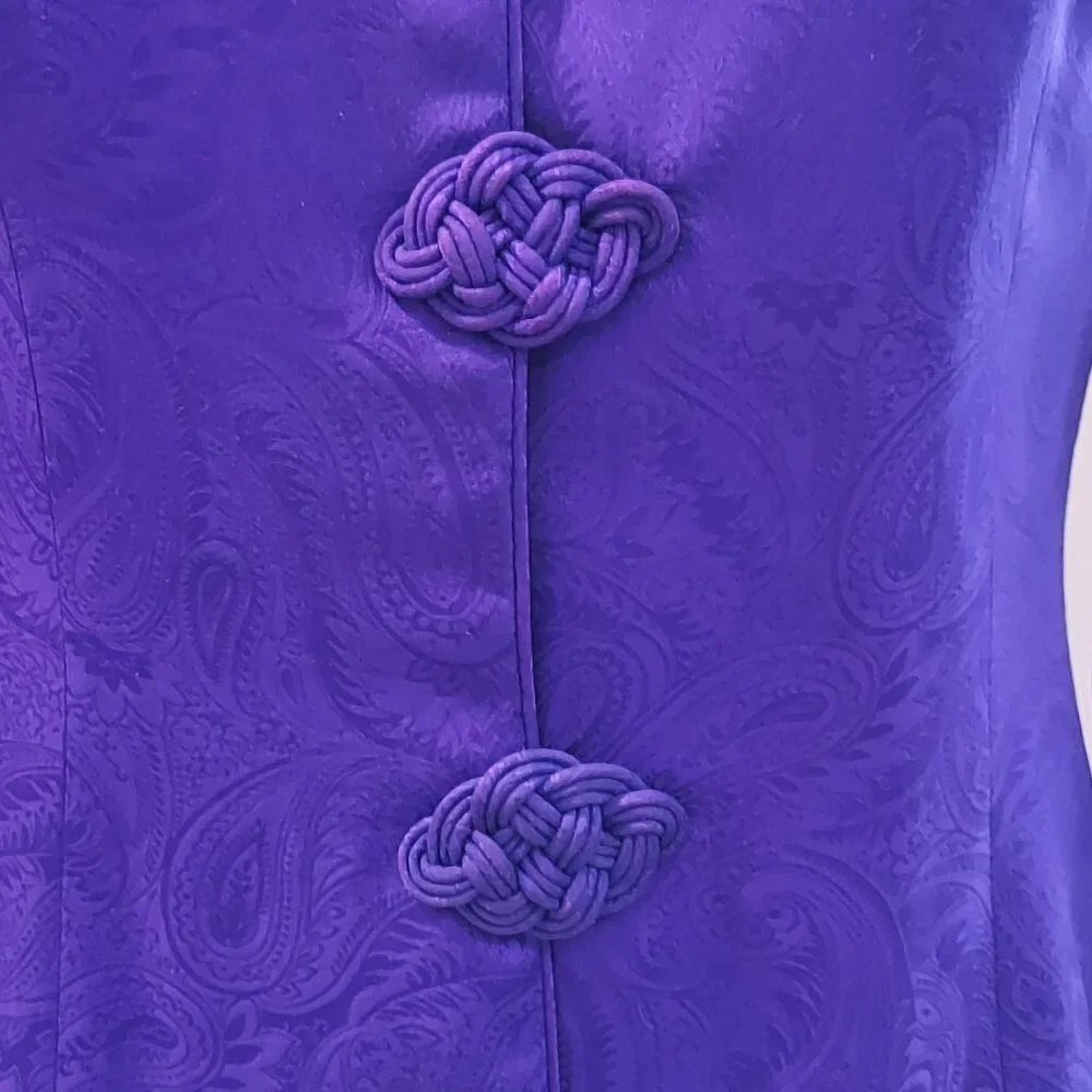 Maggy London PURPLE 100% Silk Asian Inspired Dress Suit Size 4P - Picture 3 of 13